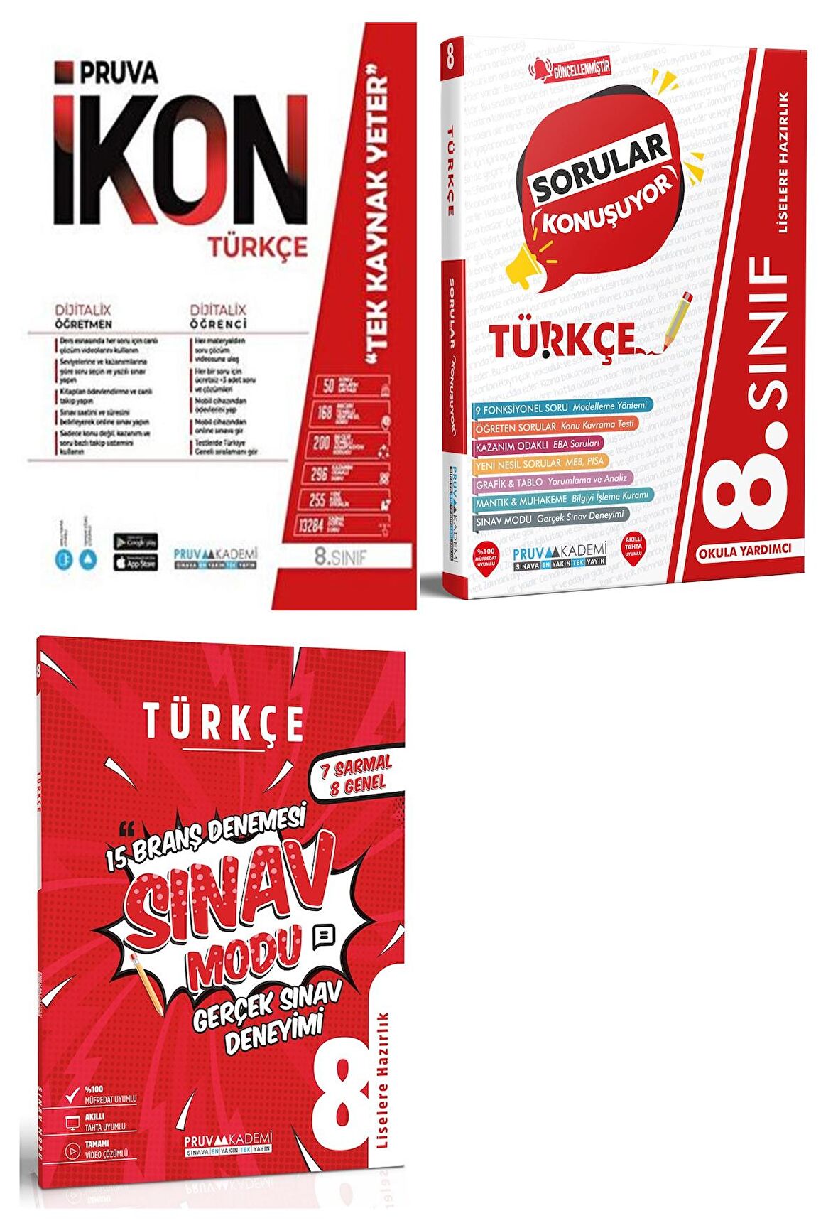 Pruva Akademi 8. Sınıf Türkçe Soru + Defter + Deneme Seti 3 Kitap 2023