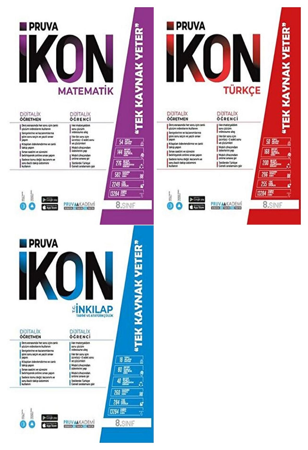 Pruva Akademi 8. Sınıf Matematik + Türkçe + İnkılap Tarihi Defter Seti 3 Kitap 2023