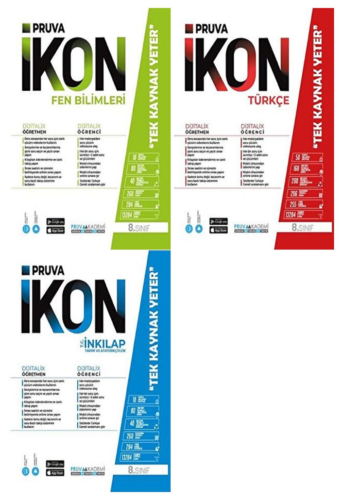 Pruva Akademi 8. Sınıf Fen Bilimleri + Türkçe + İnkılap Tarihi Defter Seti 3 Kitap 2023