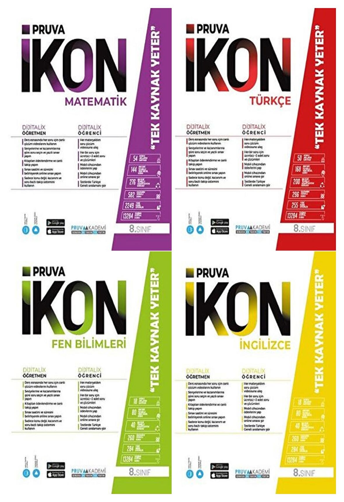 Pruva Akademi 8. Sınıf Matematik Türkçe Fen İngilizce Defter Seti 4 Kitap 2023