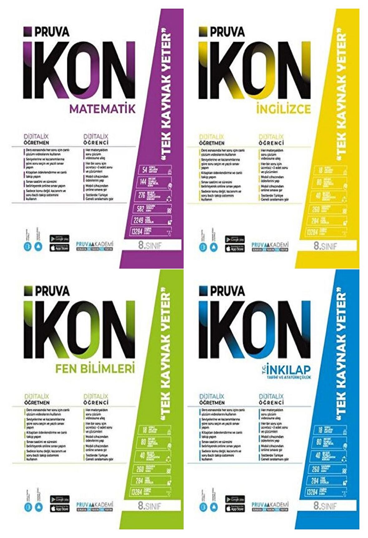 Pruva Akademi 8. Sınıf Matematik İngilizce Fen İnkılap Tarihi Defter Seti 4 Kitap 2023