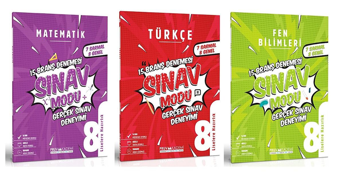 Pruva Akademi 8. Sınıf Matematik + Türkçe + Fen Deneme Seti 3 Kitap 2023