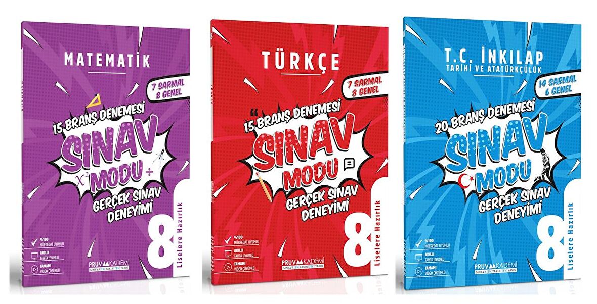 Pruva Akademi 8. Sınıf Matematik + Türkçe + İnkılap Tarihi Deneme Seti 3 Kitap 2023