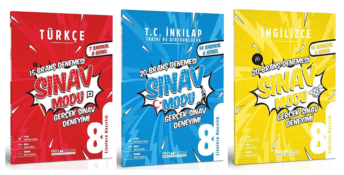 Pruva Akademi 8. Sınıf Türkçe + İnkılap Tarihi + İngilizce Deneme Seti 3 Kitap 2023