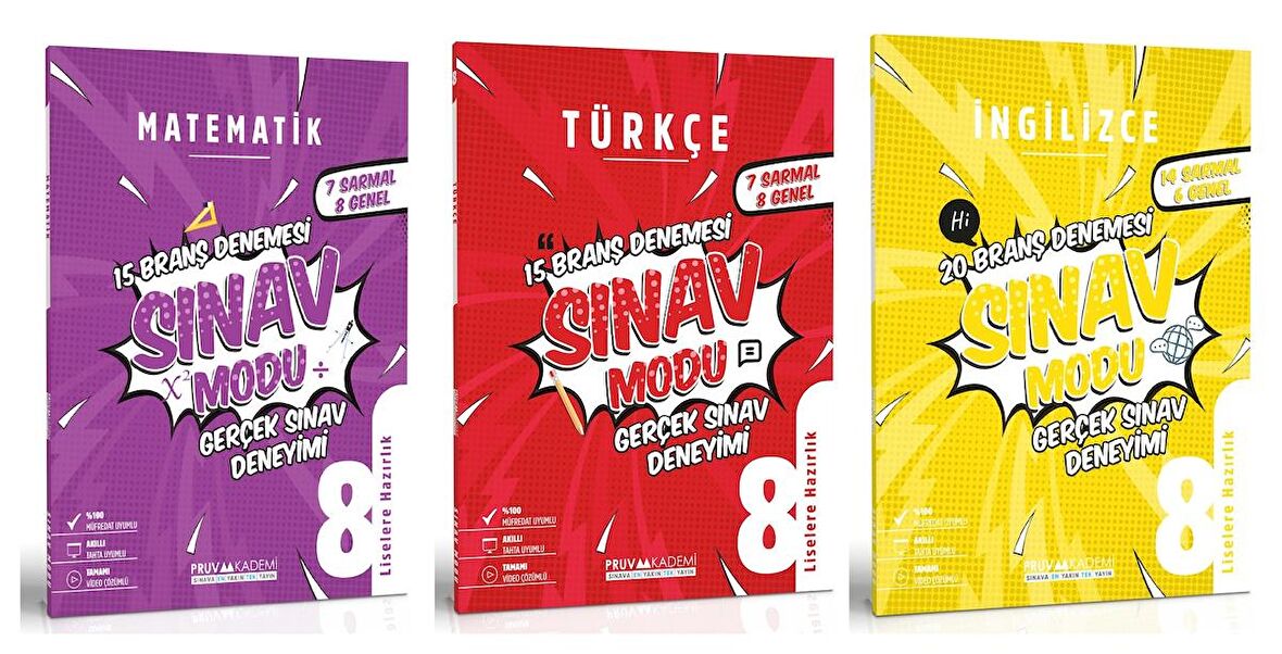 Pruva Akademi 8. Sınıf Matematik + Türkçe + İngilizce Deneme Seti 3 Kitap 2023