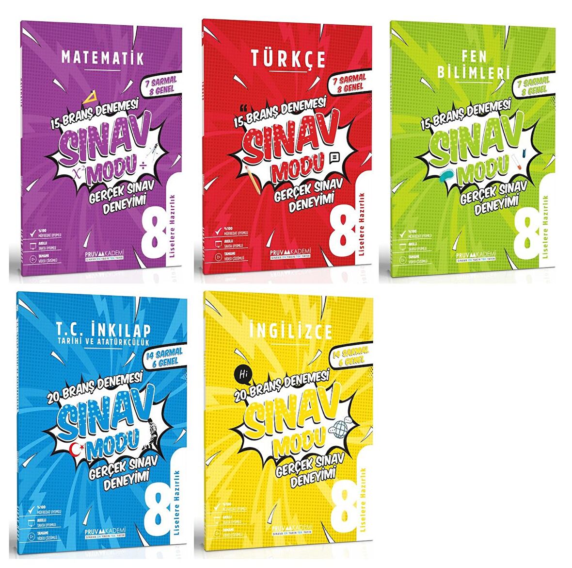 Pruva Akademi 8. Sınıf Matematik Türkçe Fen İnkılap Tarihi İngilizce Deneme Seti 5 Kitap 2023