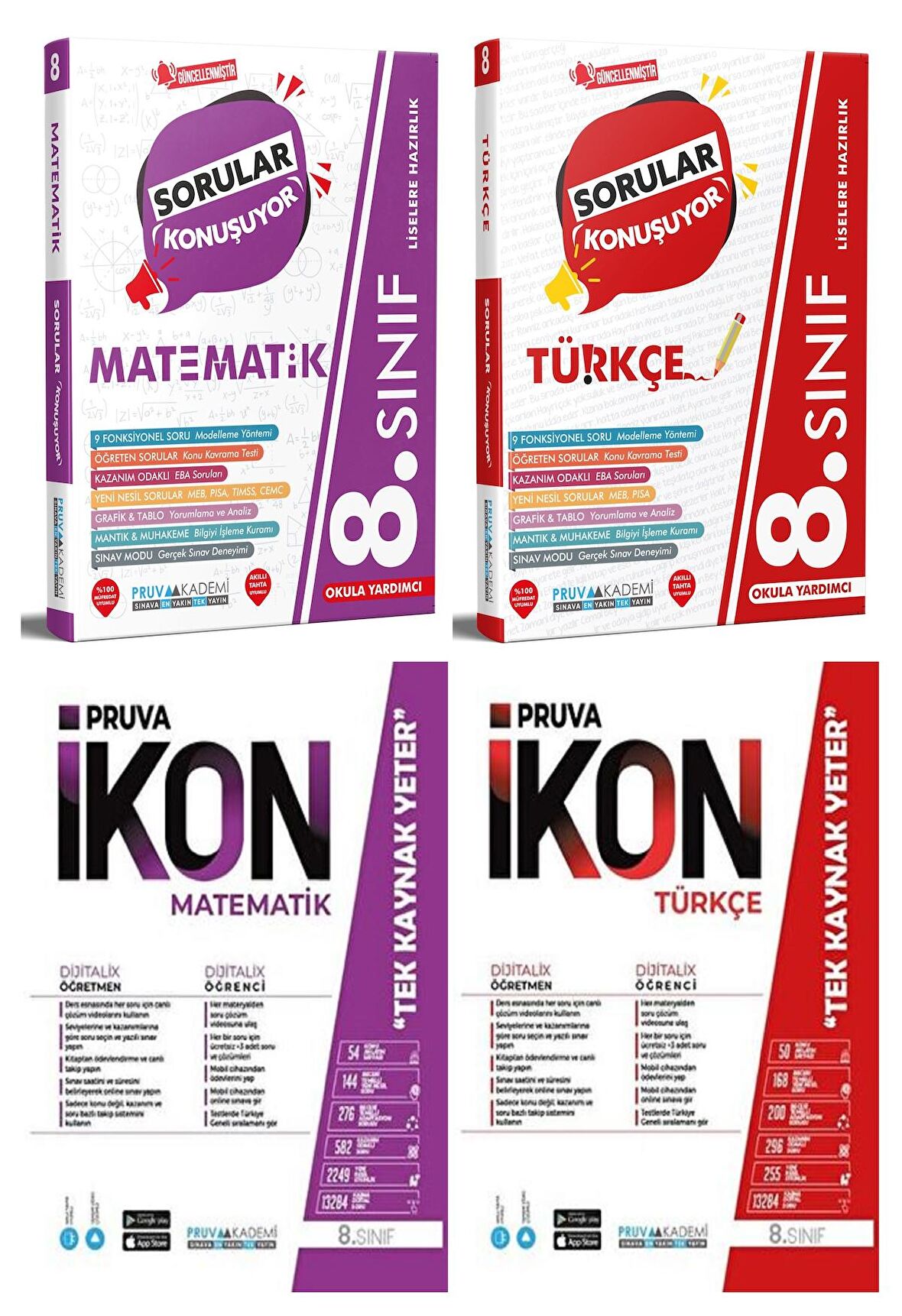 Pruva Akademi 8. Sınıf Matematik + Türkçe Soru + Defter Seti 4 Kitap 2023