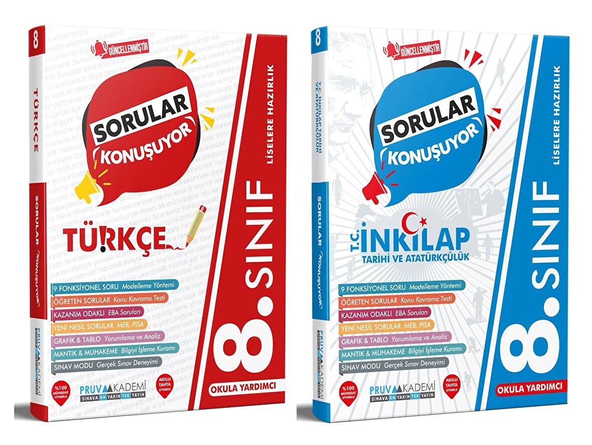 Pruva Akademi 8. Sınıf Türkçe + İnkılap Sorular Konuşuyor Seti 2 Kitap 2023