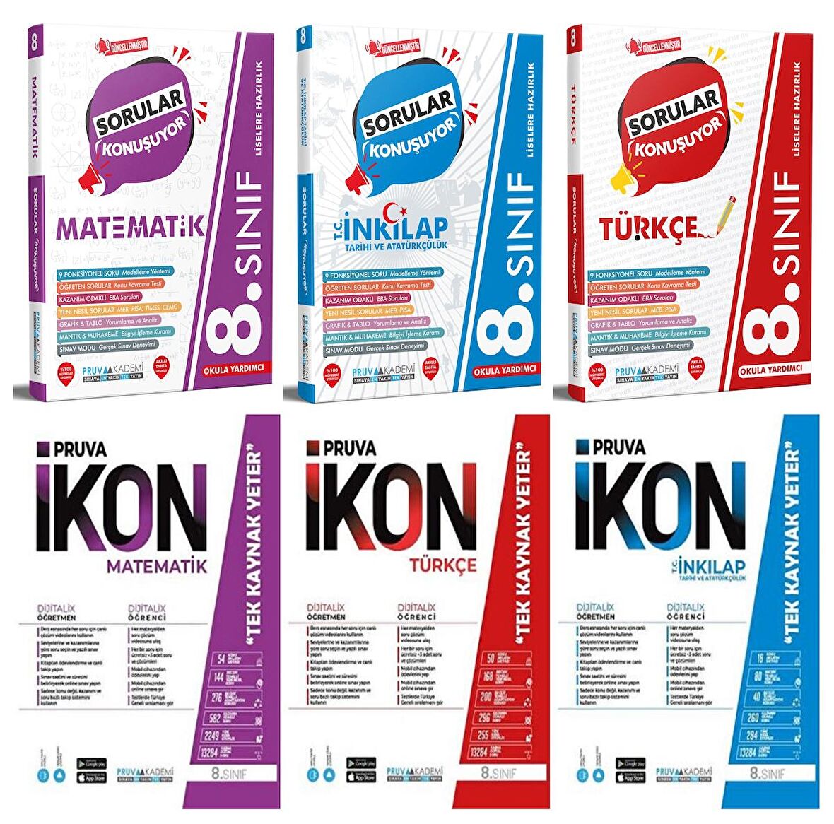 Pruva Akademi 8. Sınıf Matematik + Türkçe + İnkılap Tarihi Soru + Defter Seti 6 Kitap 2023