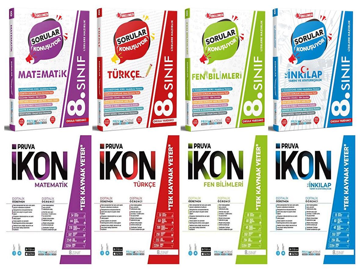 Pruva Akademi 8. Sınıf Matematik Türkçe Fen İnkılap Tarihi Soru + Defter Seti 8 Kitap 2023