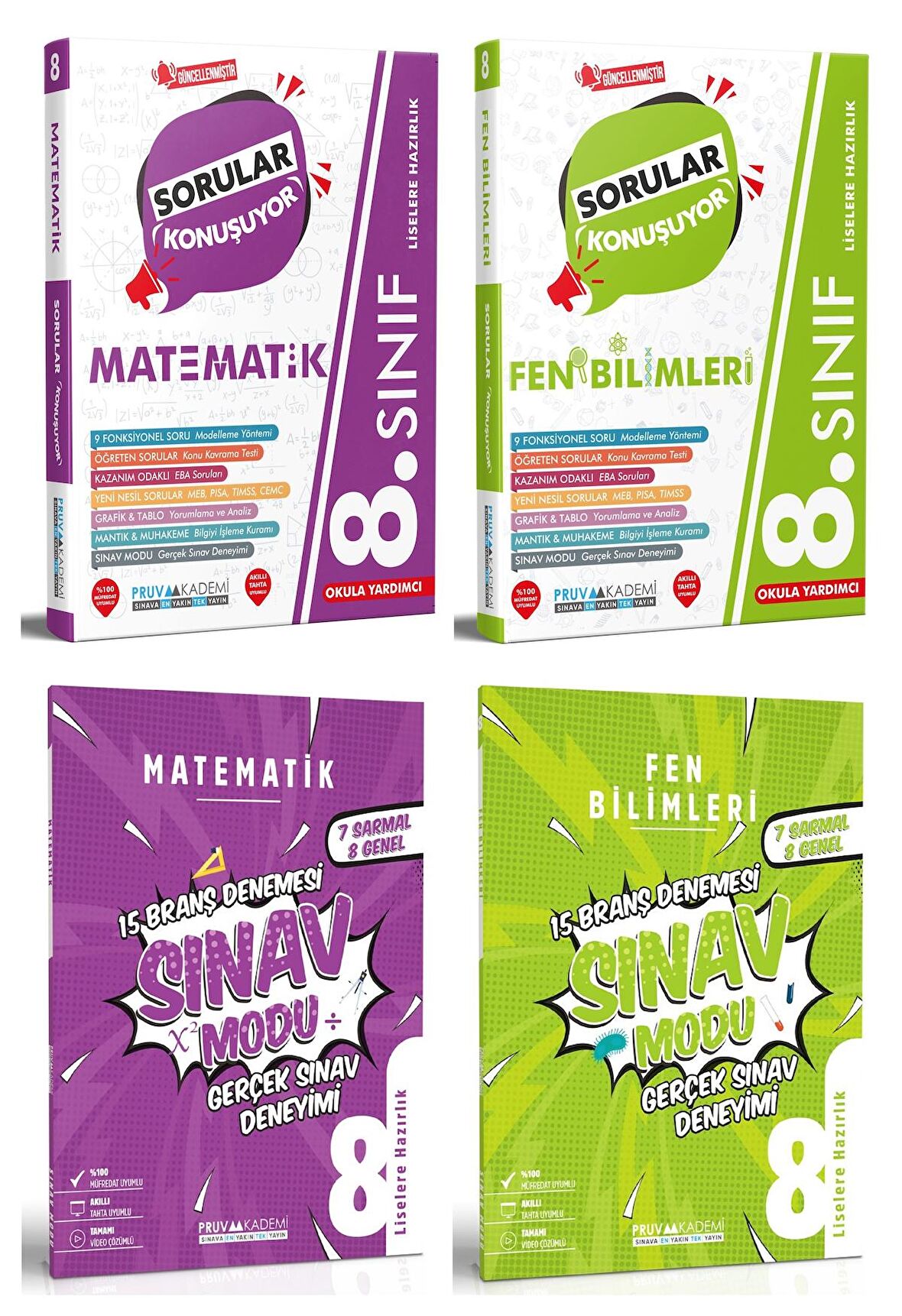Pruva Akademi 8. Sınıf Matematik + Fen Bilimleri Soru + Deneme Seti 4 Kitap 2023