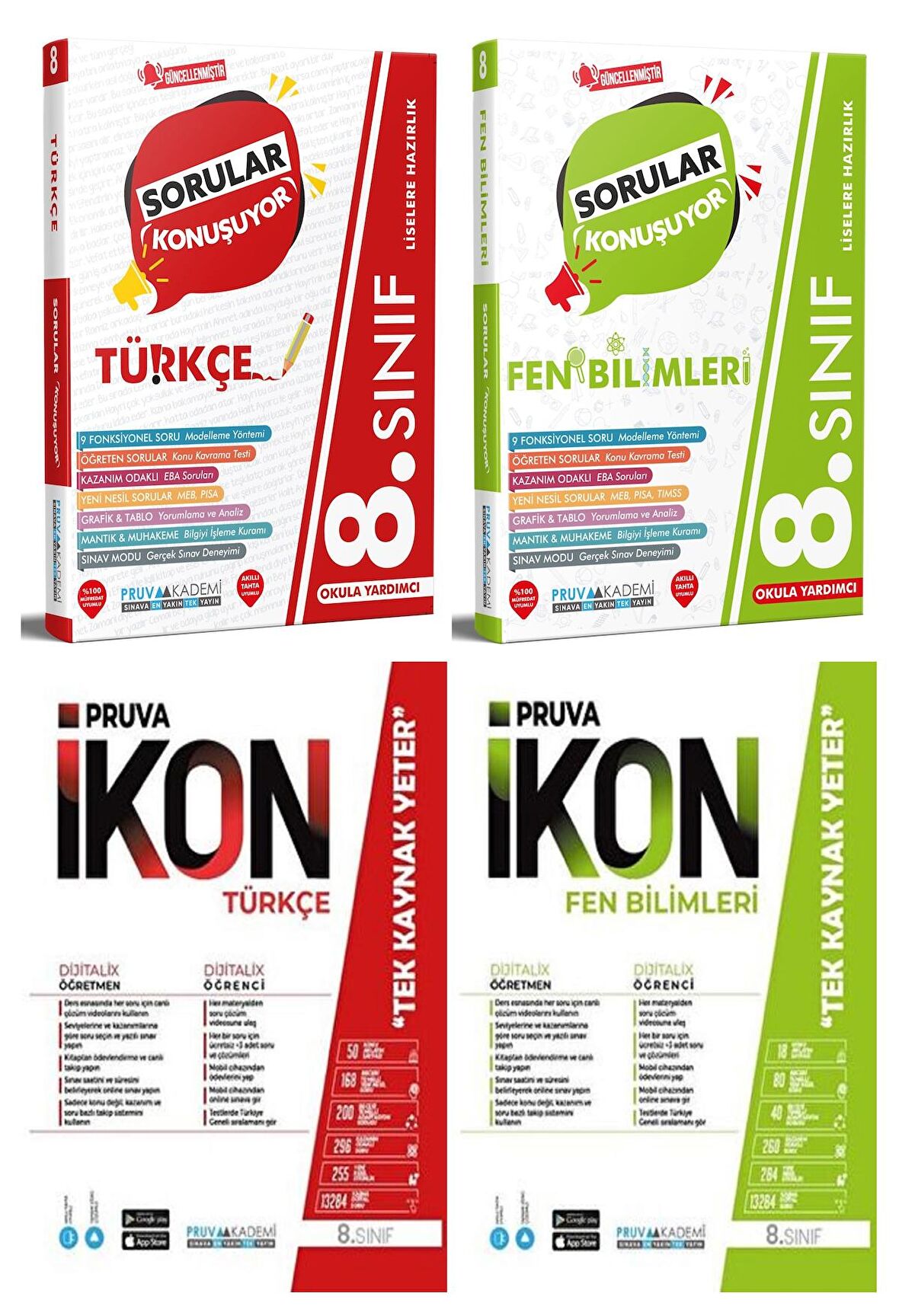 Pruva Akademi 8. Sınıf Türkçe + Fen Bilimleri Soru + Deneme Seti 4 Kitap 2023