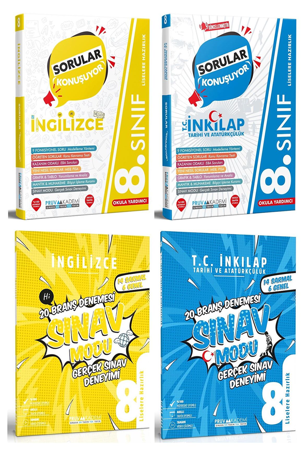 Pruva Akademi 8. Sınıf İngilizce + İnkılap Tarihi Soru + Deneme Seti 4 Kitap 2023