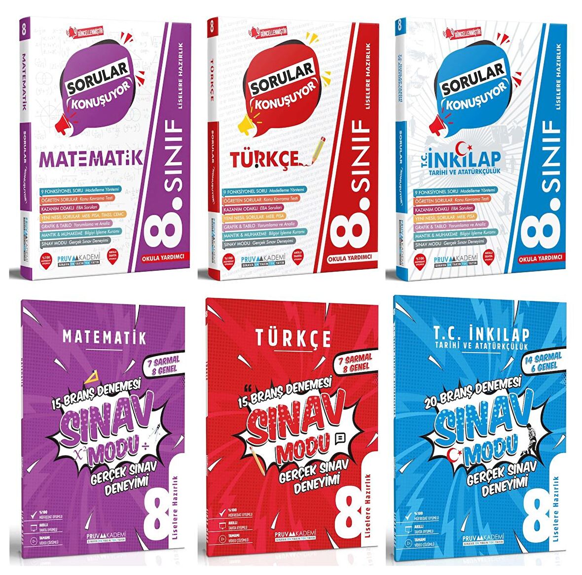 Pruva Akademi 8. Sınıf Matematik + Türkçe + İnkılap Tarihi Soru + Deneme Seti 6 Kitap 2023