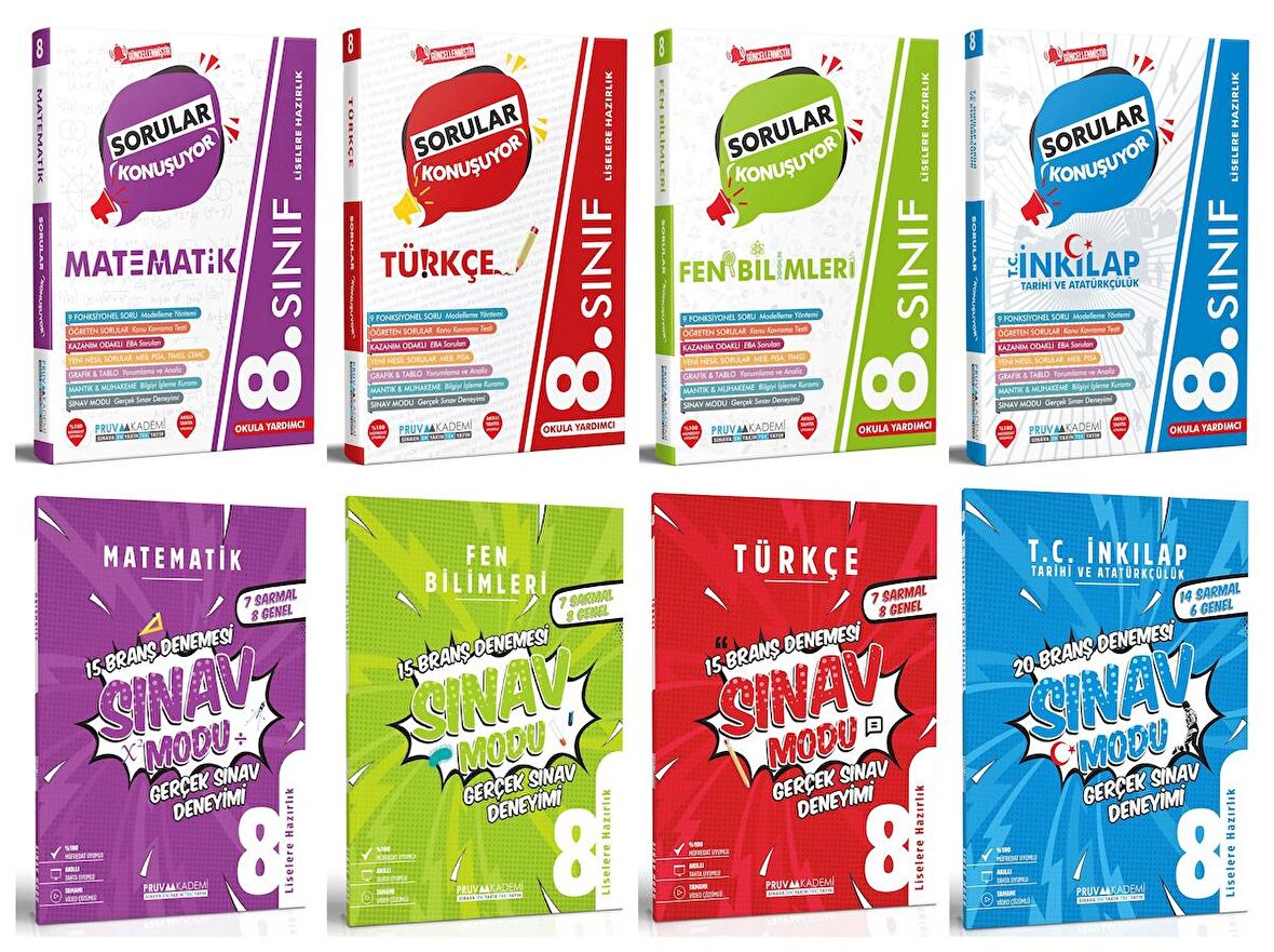 Pruva Akademi 8. Sınıf Matematik Türkçe Fen İnkılap Tarihi Soru + Deneme Seti 8 Kitap 2023