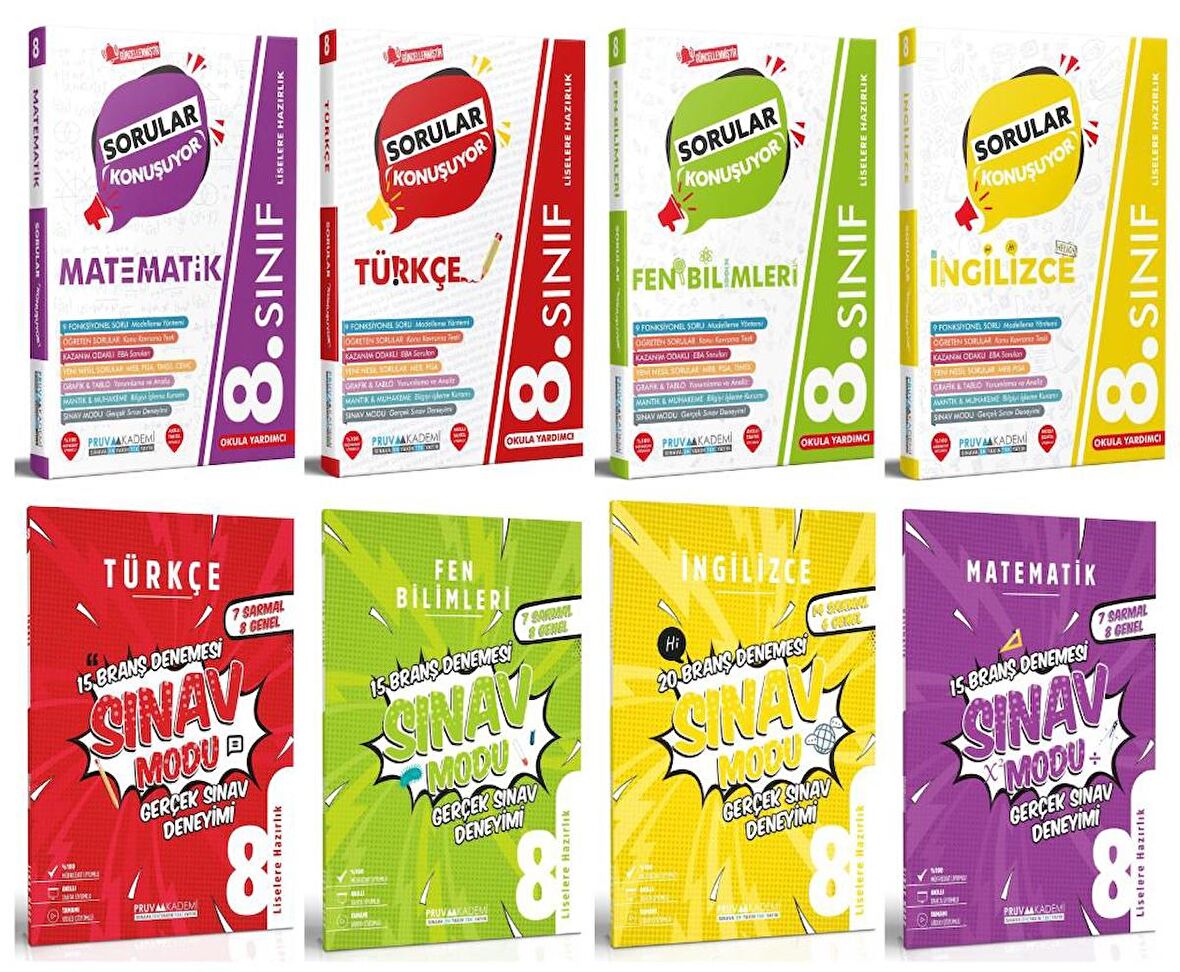Pruva Akademi 8. Sınıf Matematik Türkçe Fen İngilizce Soru + Deneme Seti 8 Kitap 2023