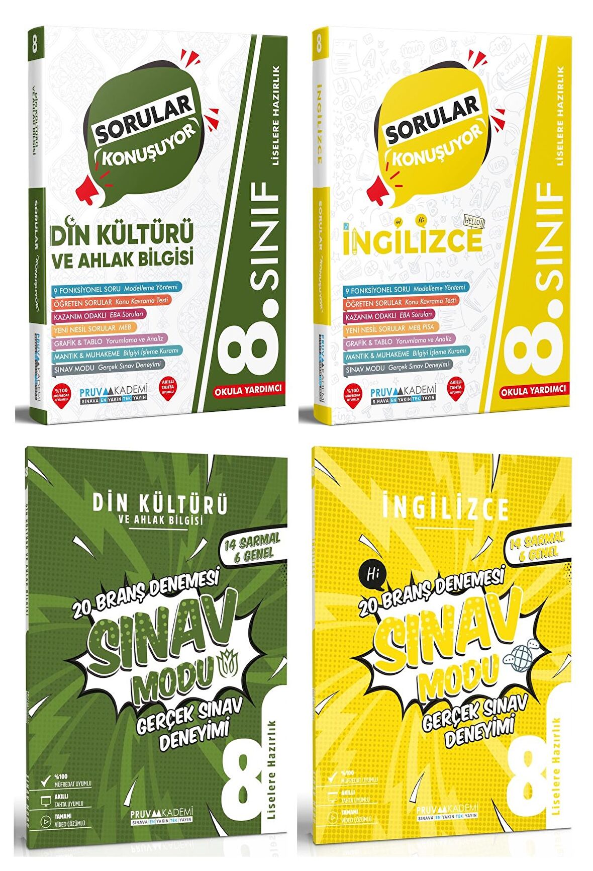 Pruva Akademi 8. Sınıf Din Kültürü + İngilizce Deneme + Soru Seti 4 Kitap 2023