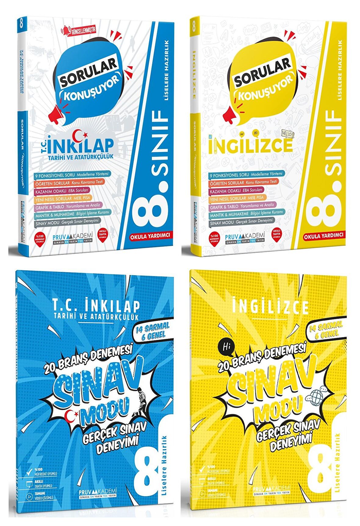 Pruva Akademi 8. Sınıf İnkılap Tarihi + İngilizce Deneme + Soru Seti 4 Kitap 2023