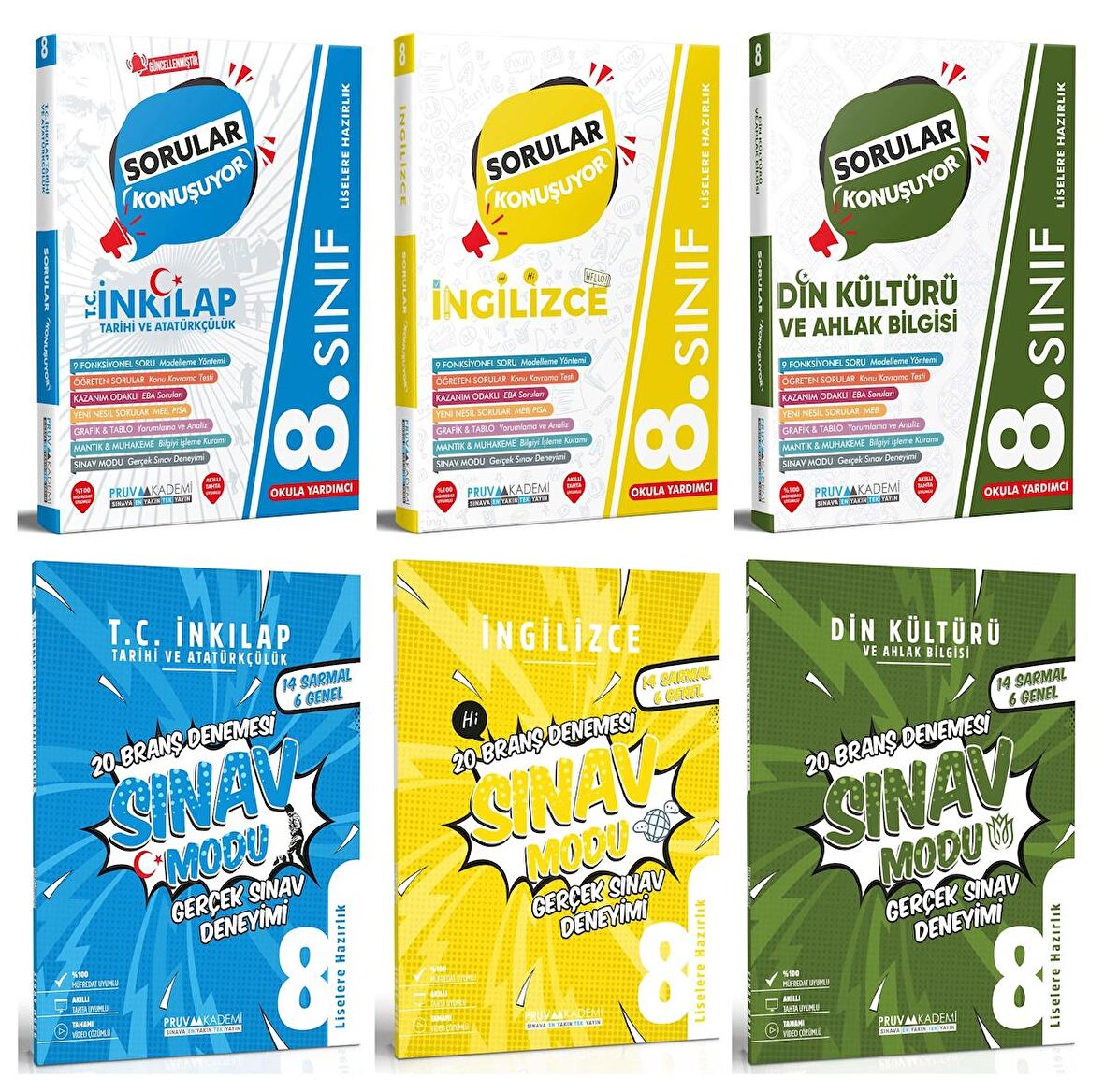 Pruva Akademi 8. Sınıf İnkılap Tarihi + İngilizce + Din Deneme + Soru Seti 6 Kitap 2023