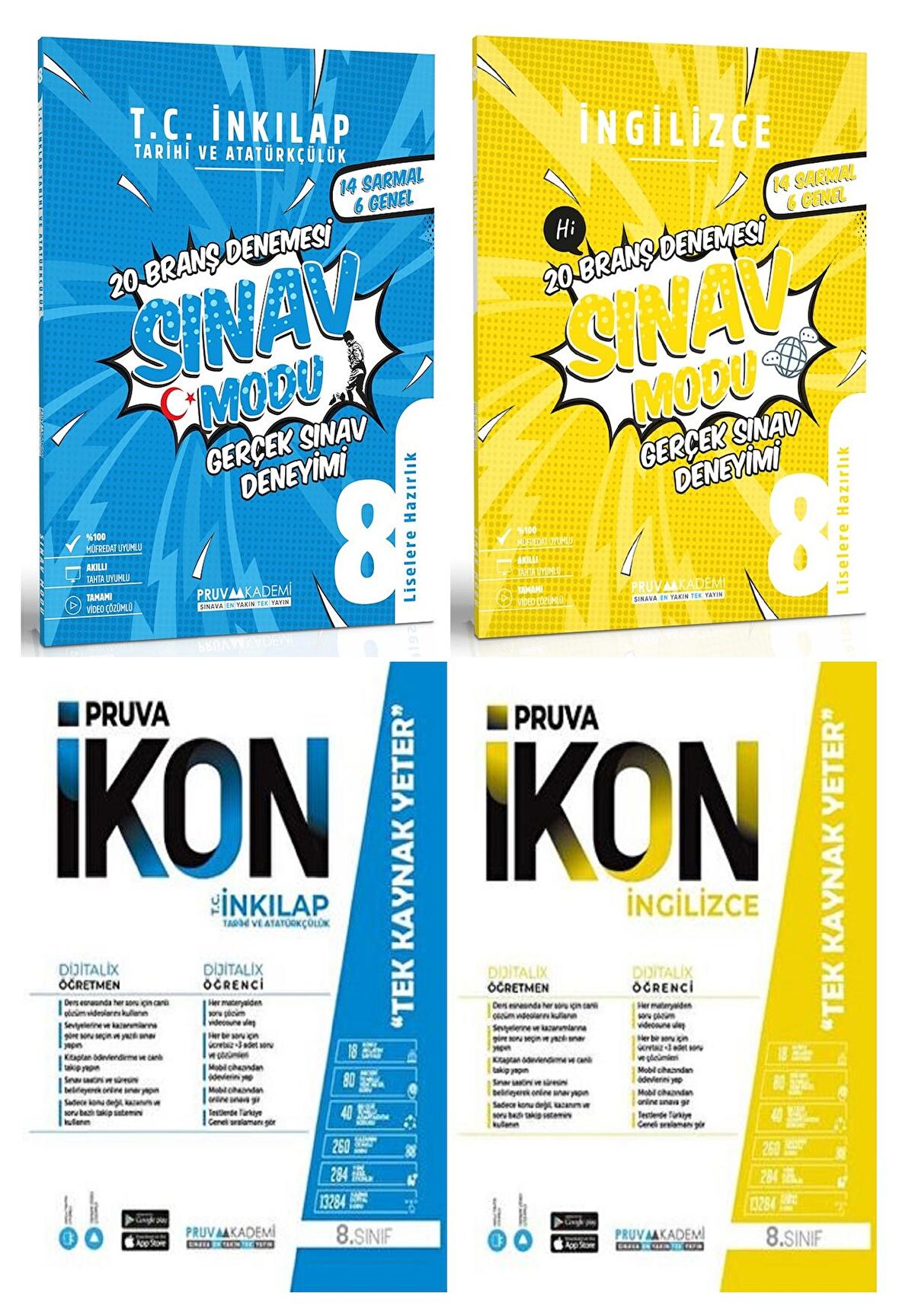 Pruva Akademi 8. Sınıf İnkılap Tarihi + İngilizce Defter + Deneme Seti 4 Kitap 2023