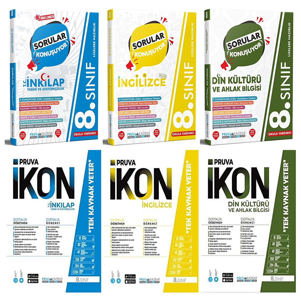 Pruva Akademi 8. Sınıf İnkılap Tarihi + İngilizce + Din Defter + Deneme Seti 6 Kitap 2023