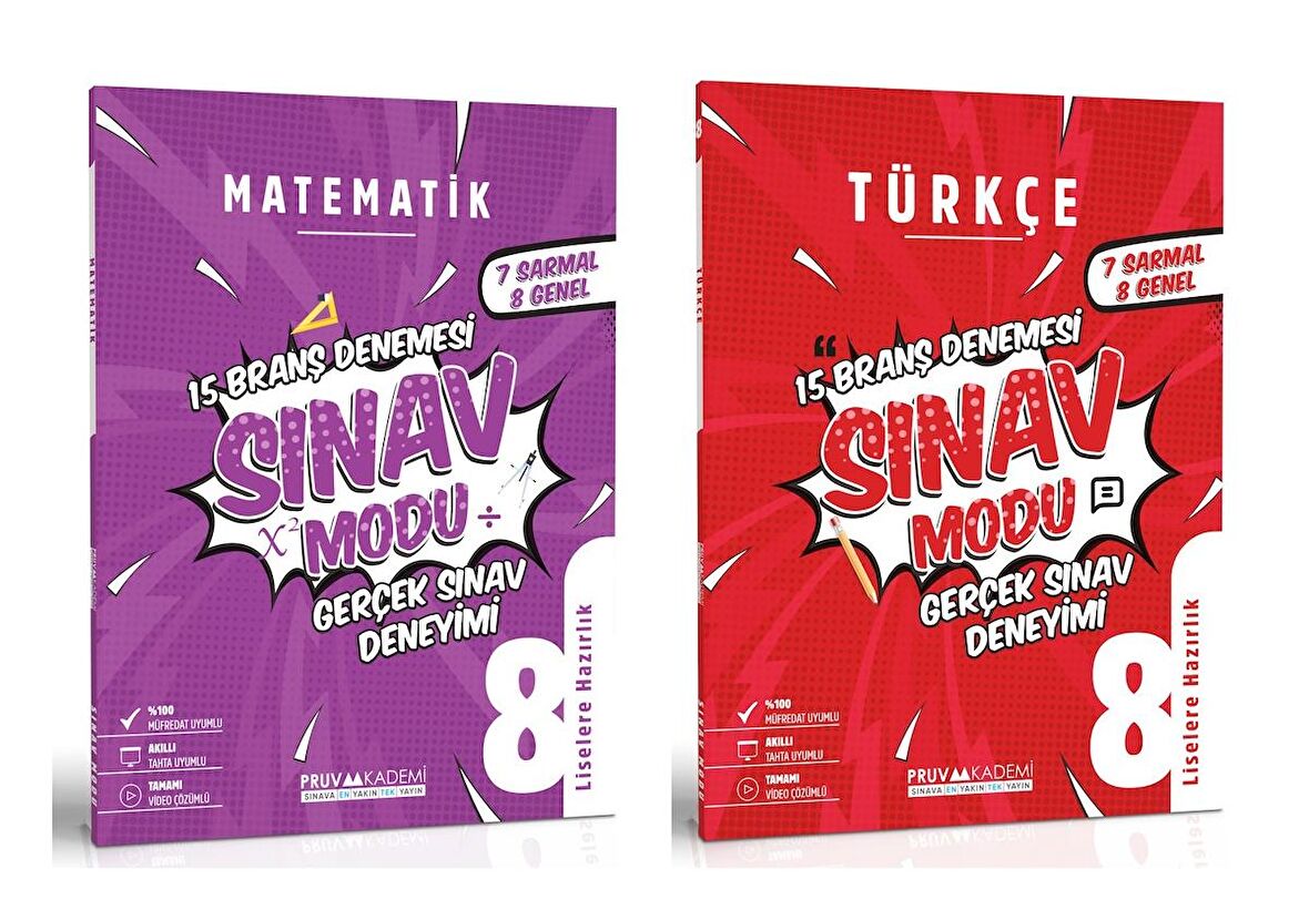 Pruva Akademi 8. Sınıf Matematik + Türkçe Sınav Modu Deneme Seti 2 Kitap 2023