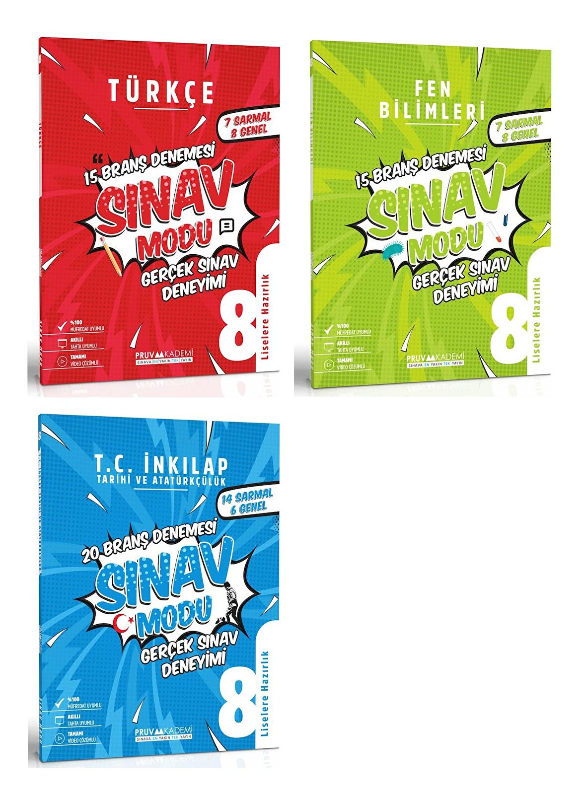 Pruva Akademi 8. Sınıf Türkçe + Fen + İnkılap Sınav Modu Deneme Seti 3 Kitap 2023