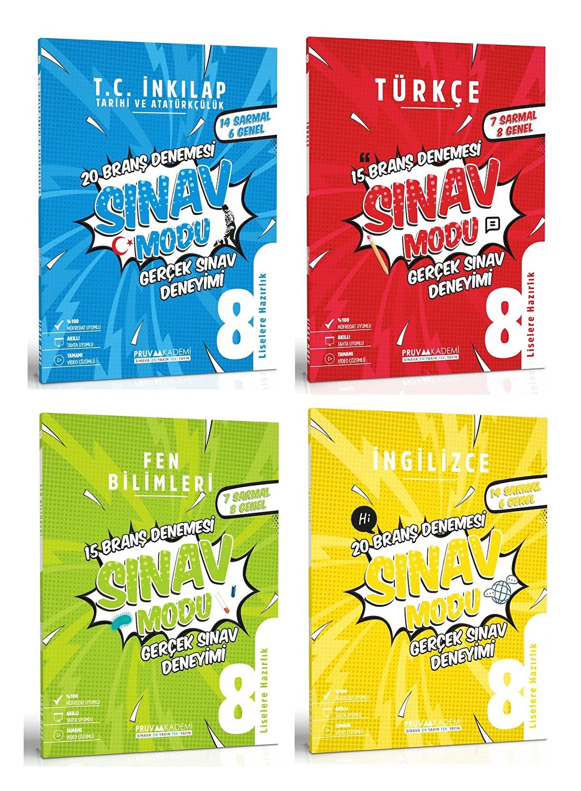 Pruva Akademi 8. Sınıf İnkılap + Türkçe + Fen + İngilizce Deneme Seti 4 Kitap 2023