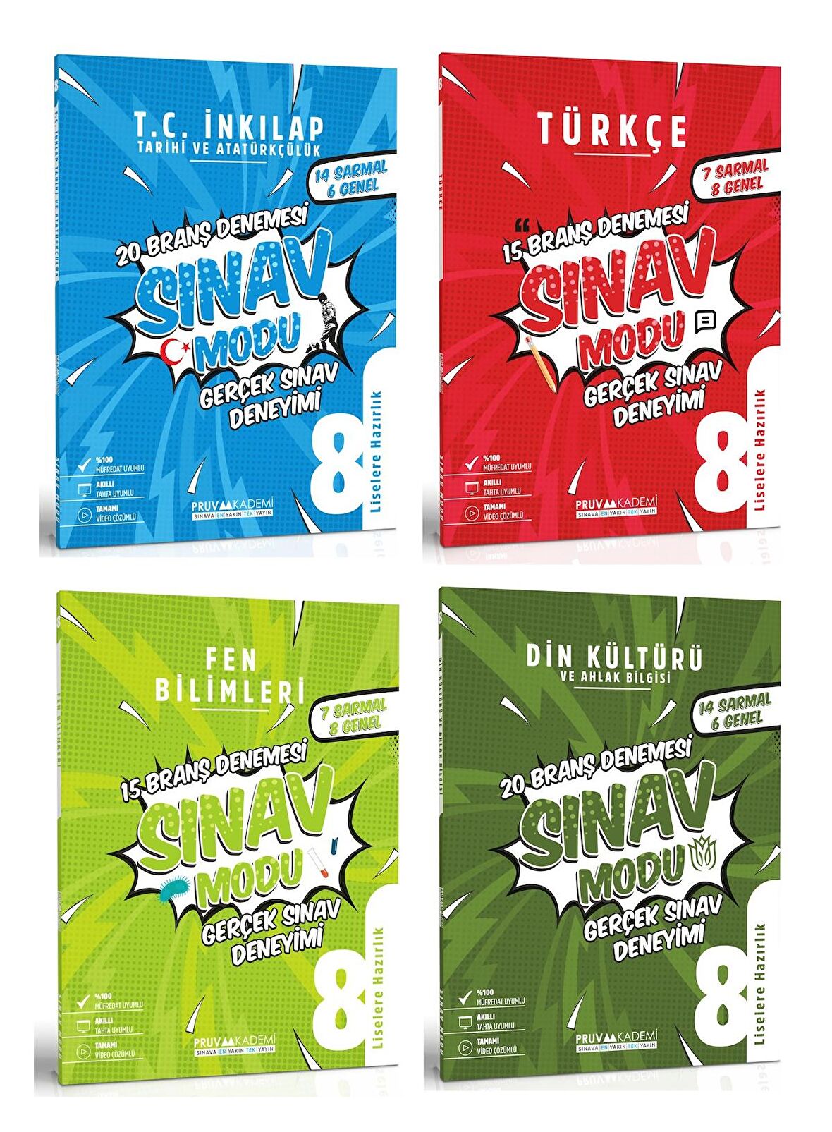 Pruva Akademi 8. Sınıf İnkılap + Türkçe + Fen + Din Deneme Seti 4 Kitap 2023