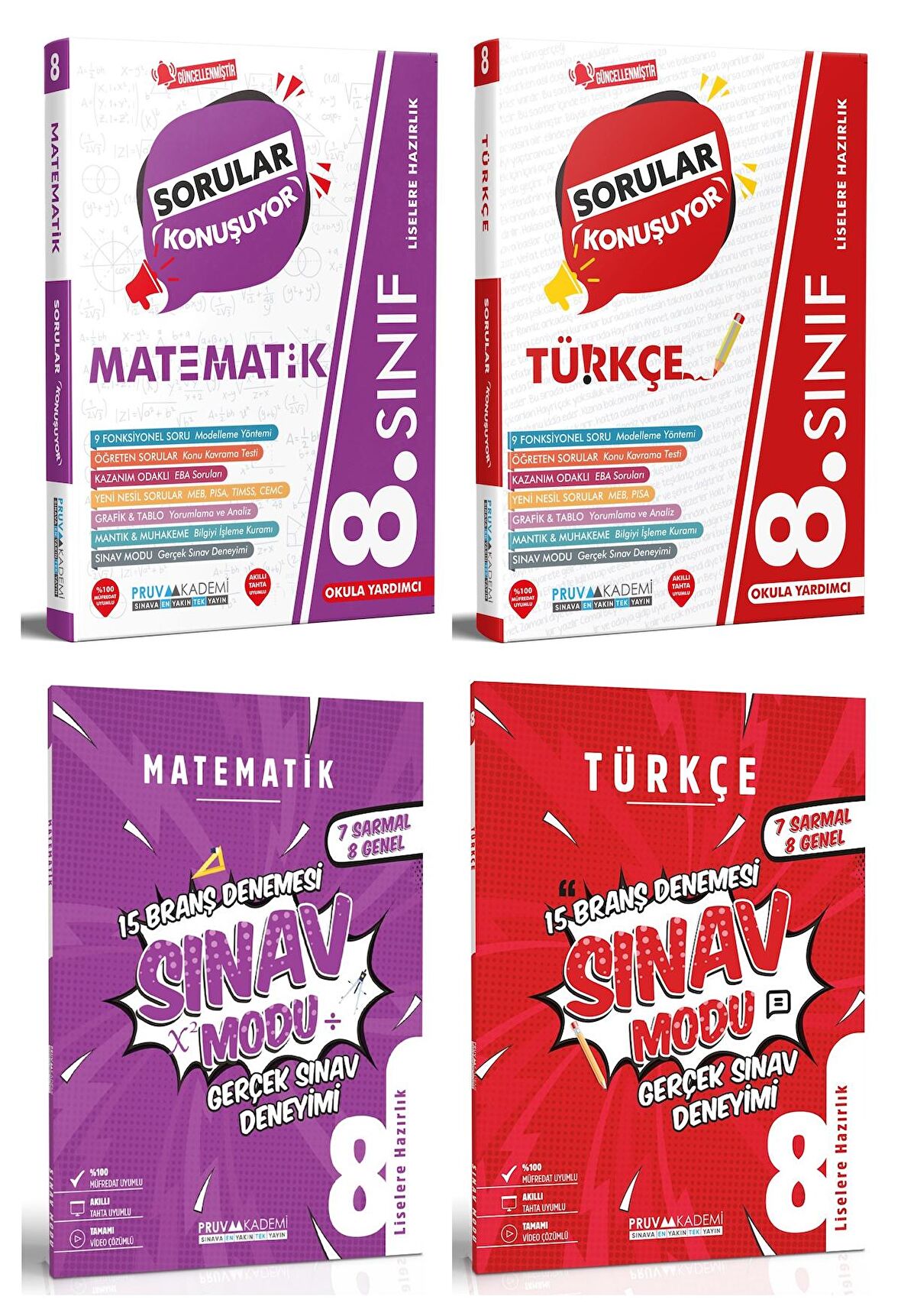 Pruva Akademi 8. Sınıf Matematik + Türkçe Sorular Konuşuyor + Deneme Seti 4 Kitap 2023