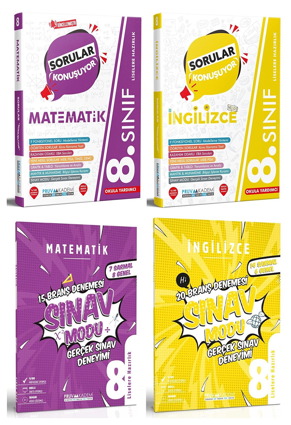 Pruva Akademi 8. Sınıf Matematik + İngilizce Sorular Konuşuyor + Deneme Seti 4 Kitap 2023