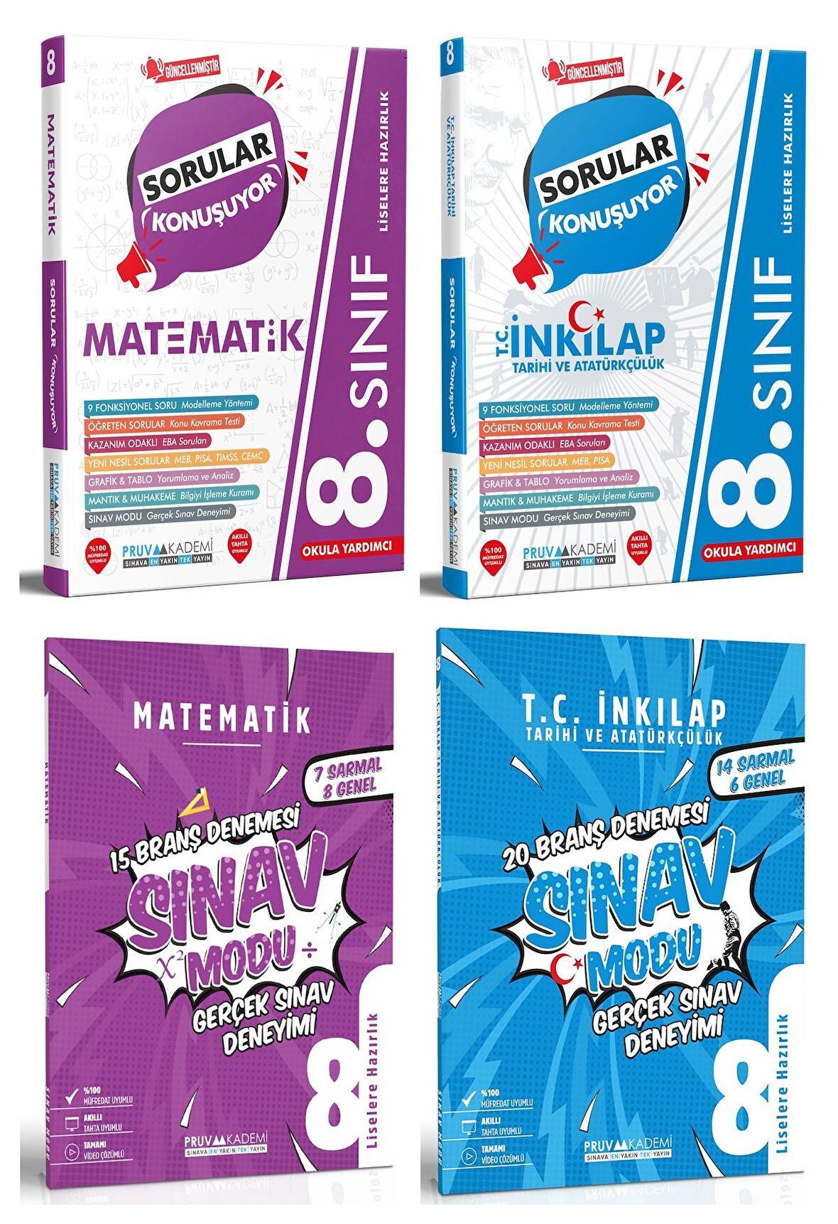 Pruva Akademi 8. Sınıf Matematik + İnkılap Sorular Konuşuyor + Deneme Seti 4 Kitap 2023