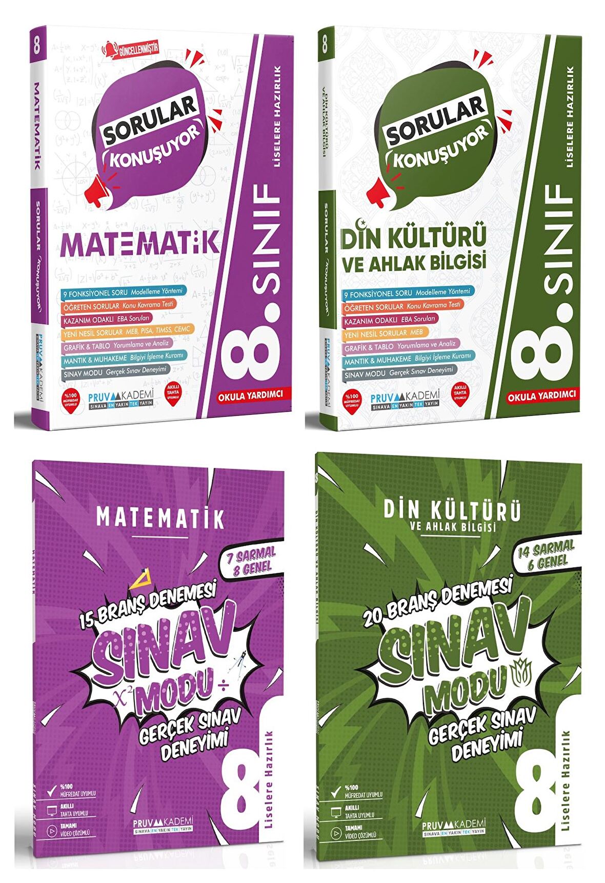 Pruva Akademi 8. Sınıf Matematik + Din Kültürü Sorular Konuşuyor + Deneme Seti 4 Kitap 2023