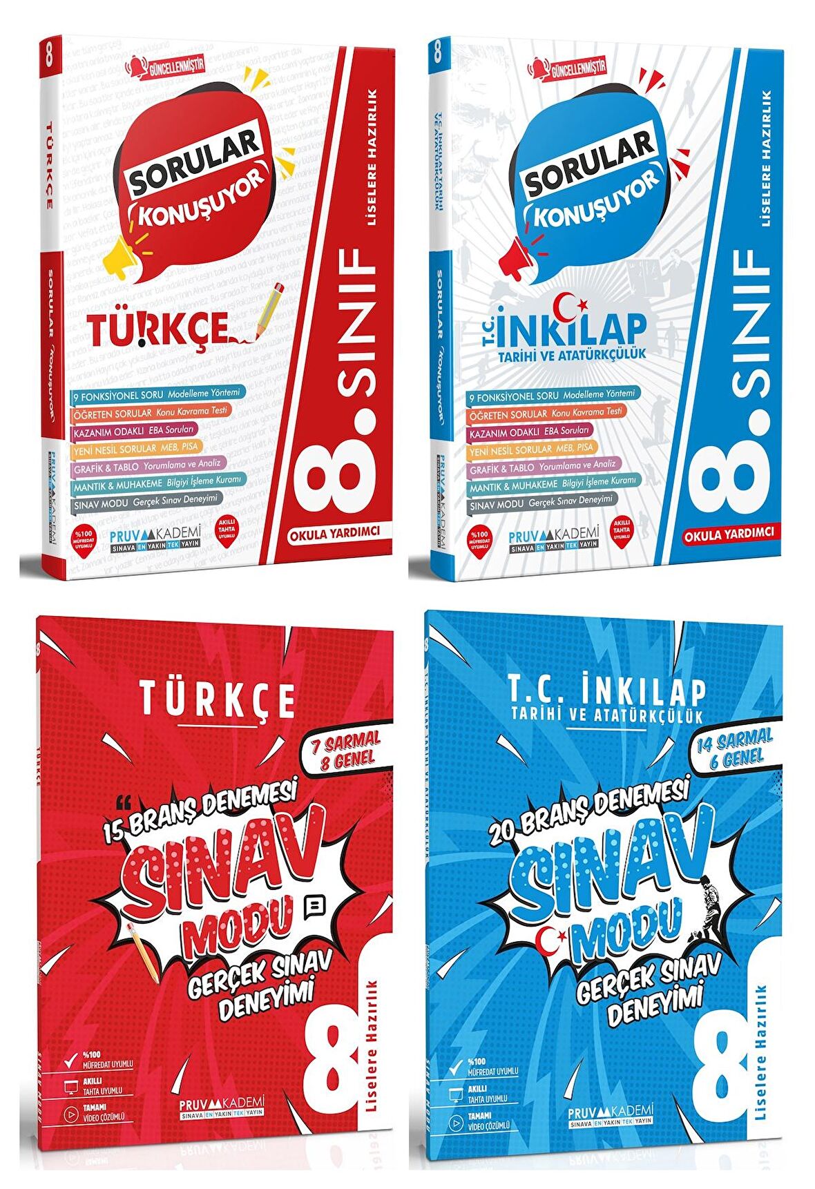 Pruva Akademi 8. Sınıf Türkçe + İnkılap Sorular Konuşuyor + Deneme Seti 4 Kitap 2023