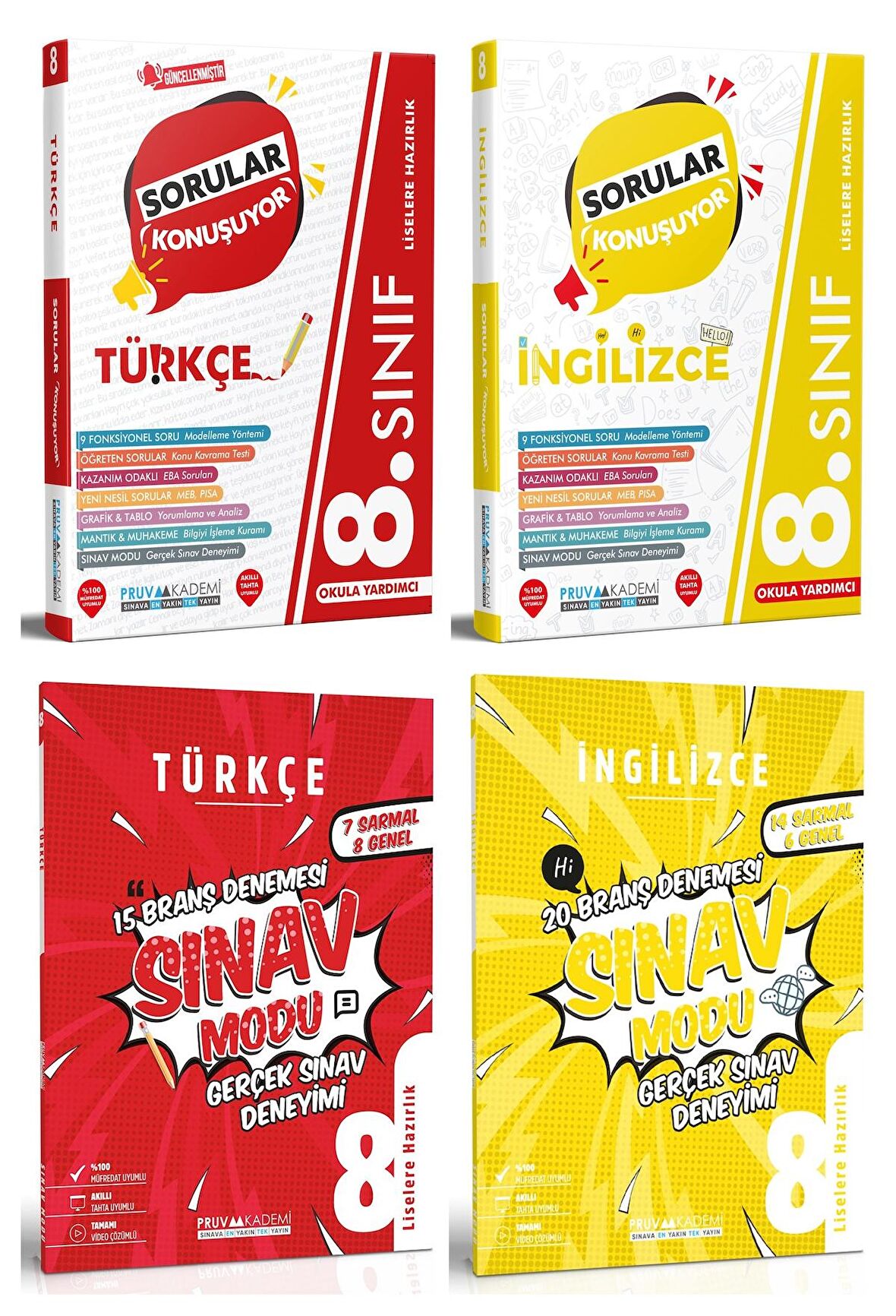 Pruva Akademi 8. Sınıf Türkçe + İngilizce Sorular Konuşuyor + Deneme Seti 4 Kitap 2023