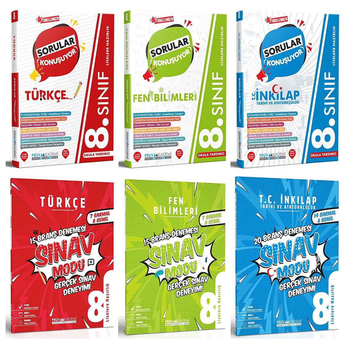 Pruva Akademi 8. Sınıf Türkçe + Fen + İnkılap Sorular Konuşuyor + Deneme Seti 6 Kitap 2023