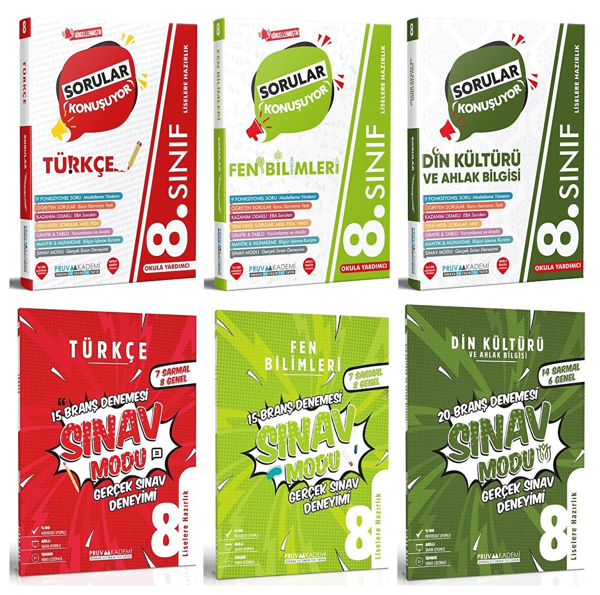 Pruva Akademi 8. Sınıf Türkçe + Fen + Din Sorular Konuşuyor + Deneme Seti 6 Kitap 2023
