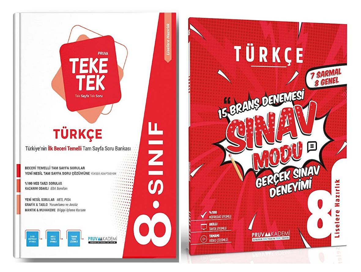 Pruva Akademi 8. Sınıf Türkçe Teke Tek Soru + Sınav Modu Deneme Seti 2 Kitap 2023