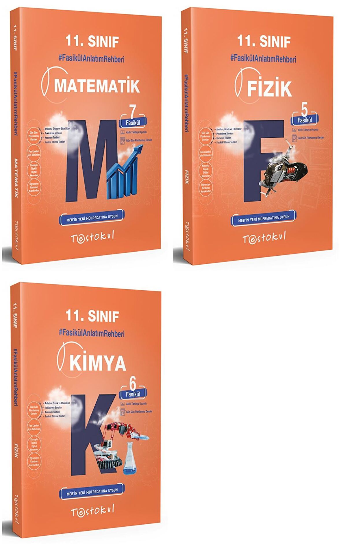 Test Okul 11. Sınıf Matematik + Fizik + Kimya Fasikül Anlatım Seti 3 Kitap 2023