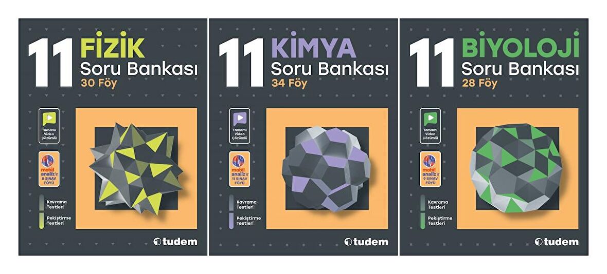 Tudem 11. Sınıf Fizik Kimya Biyoloji Soru Bankası Seti 3 Kitap 2023