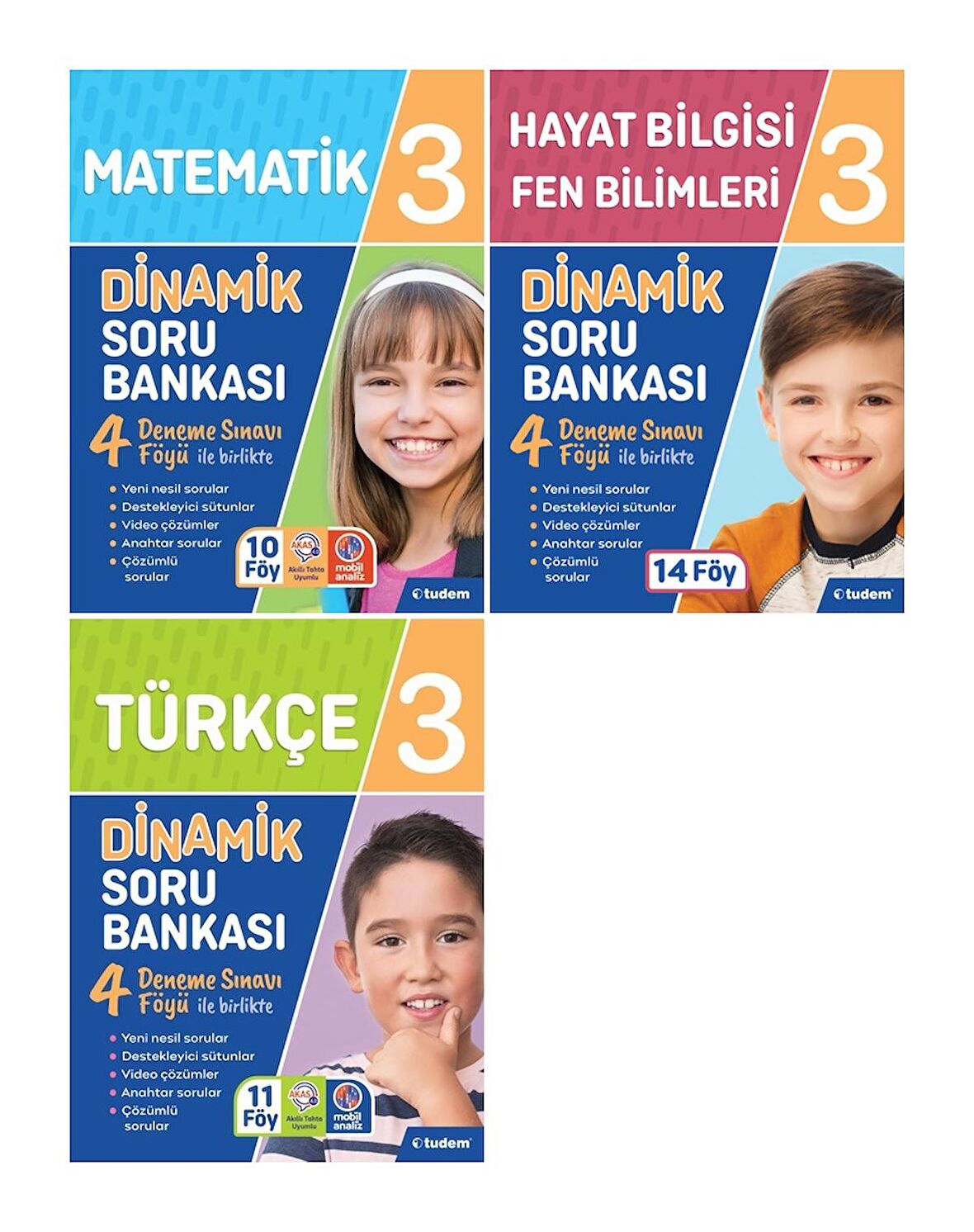 Tudem 3. Sınıf Matematik + Türkçe + Hayat + Fen Dinamik Soru Seti 3 Kitap 2023