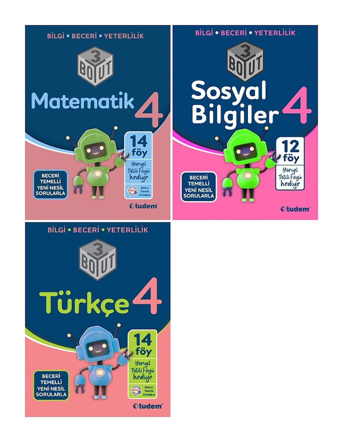 Tudem 4. Sınıf Matematik + Türkçe +Sosyal Bilgiler + Fen 3 Boyut Set 4 Kitap 2023