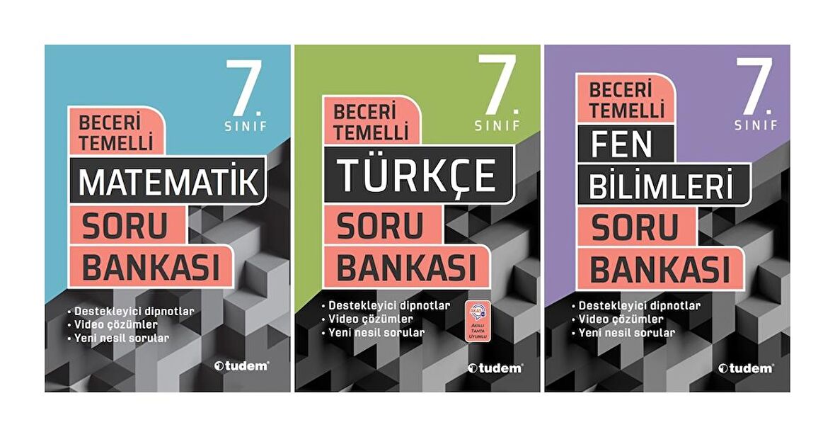 Tudem 7. Sınıf Matematik + Türkçe + Fen Bilimleri Beceri Temelli Soru Seti 3 Kitap 2023
