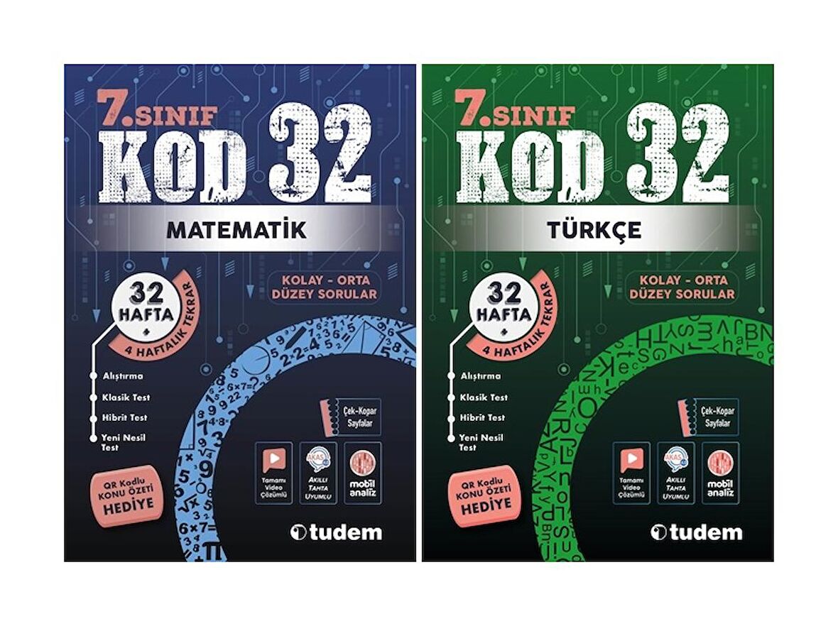Tudem 7. Sınıf Matematik + Türkçe Kod 32 Haftalık Deneme Seti 2 Kitap 2023