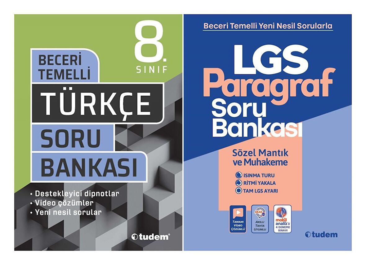 Tudem 8. Sınıf Lgs Türkçe + Paragraf Soru Bankası Seti 2 Kitap 2023