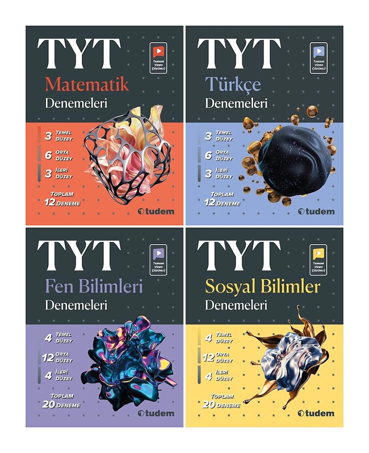 Tudem Tyt Matematik + Türkçe + Fen + Sosyal Deneme Seti 2 Kitap 2023