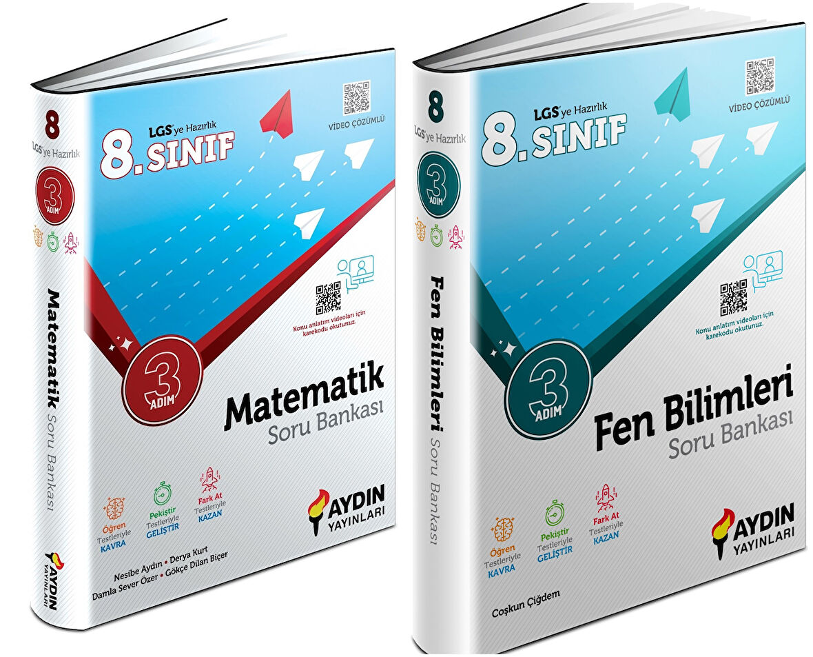 Aydın 2024 8. Sınıf Matematik + Fen Bilimleri Üç Adım Soru Seti 2 Kitap