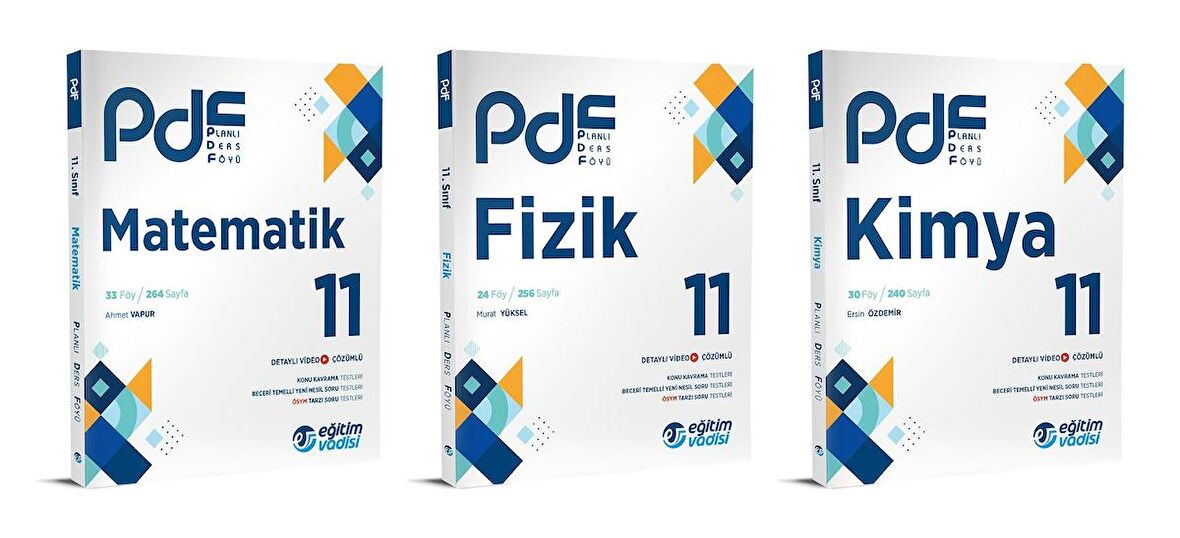 Eğitim Vadisi 2024 11. Sınıf Matematik + Fizik + Kimya Pdf Seti 3 Kitap