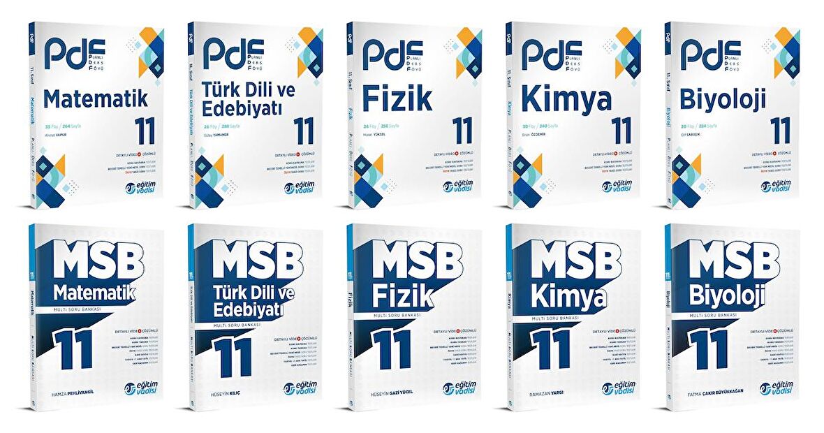 Eğitim Vadisi 2024 11. Sınıf Matematik + Edebiyat + Fizik + Kimya + Biyoloji Soru Seti 10 Kitap