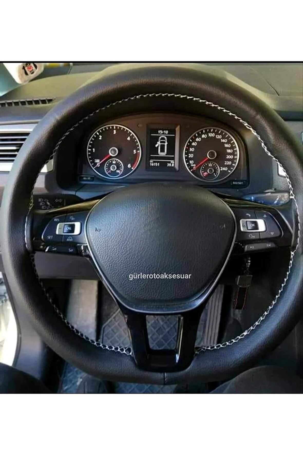 Renault Megane 4 Uyumlu Deri Dikmeli Direksiyon Kılıfı Bej Ipli 38×11cm